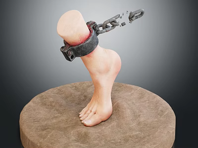 Man's Foot Model With Ankle Chain Displayed On Round Stone Base 3d model