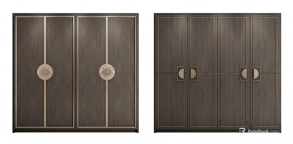 Modern Wooden Wardrobe Design With Panel Doors And Round Decorative Handles 3d model 