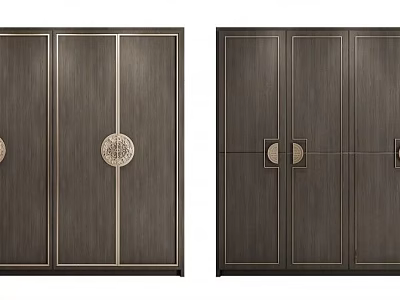 Modern Wooden Wardrobe Design With Panel Doors And Round Decorative Handles 3d model