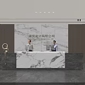 Modern Elegant Marble Reception Counter With Professional Receptionists Inside Bright Contemporary Corporate Office Lobby