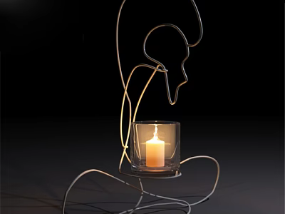 Artistic Metal Stand Candle Lamp With Glass Holder Lit Candle And Warm Glow 3d model