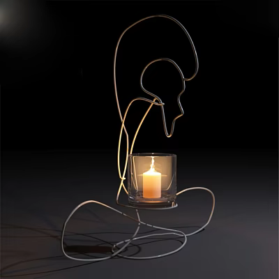 Artistic Metal Stand Candle Lamp With Glass Holder Lit Candle And Warm Glow 3d model
