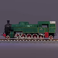 Detailed Vintage Green Steam Train Model with Red Wheels on Railway Track