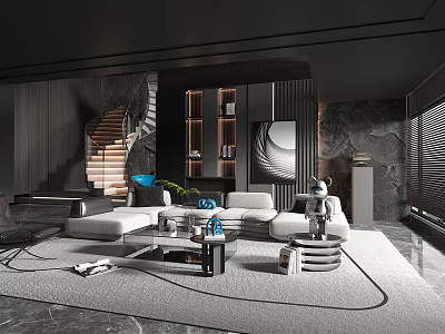 Modern Living Room Interior With Sectional Sofa Coffee Table And Area Rug 3d model