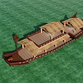 Traditional Wooden Boat With Thatched Roof Multiple Deck Areas And Classic Design