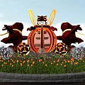 2023 Festive Dragon Sculpture Decoration With Circular Frame Green Plants And Lights