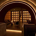 Stylish Bar Interior With Arched Design Wine Shelves And Lighting 3d model