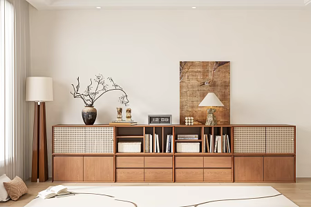 Quiet Ancient Bookcase Low Bookcase Side Cabinet Finished Bookcase Floor Lamp Books 3d model