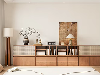 Quiet Ancient Bookcase Low Bookcase Side Cabinet Finished Bookcase Floor Lamp Books 3d model