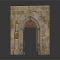 Ancient Architectural Stone Archway Entrance With Wooden Door And Classic Design