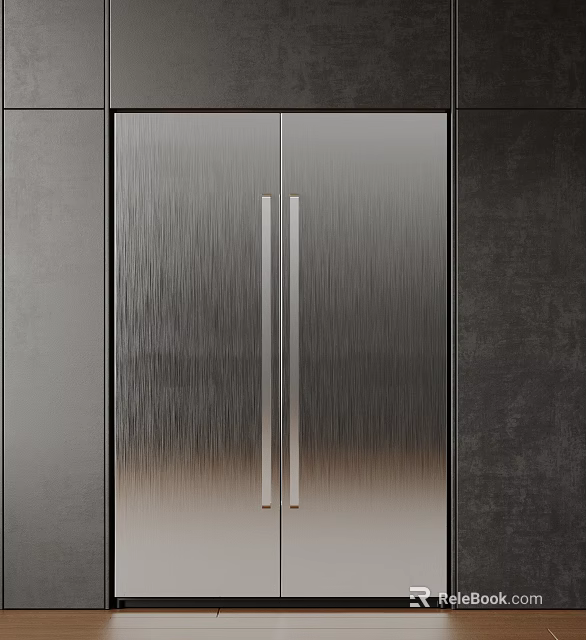Stainless Steel Refrigerator Freezer Modern Double Door Design In Contemporary Kitchen 3d model 