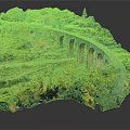 Miniature Hillside Landscape Model With Stone Viaduct Green Trees And Cottage House