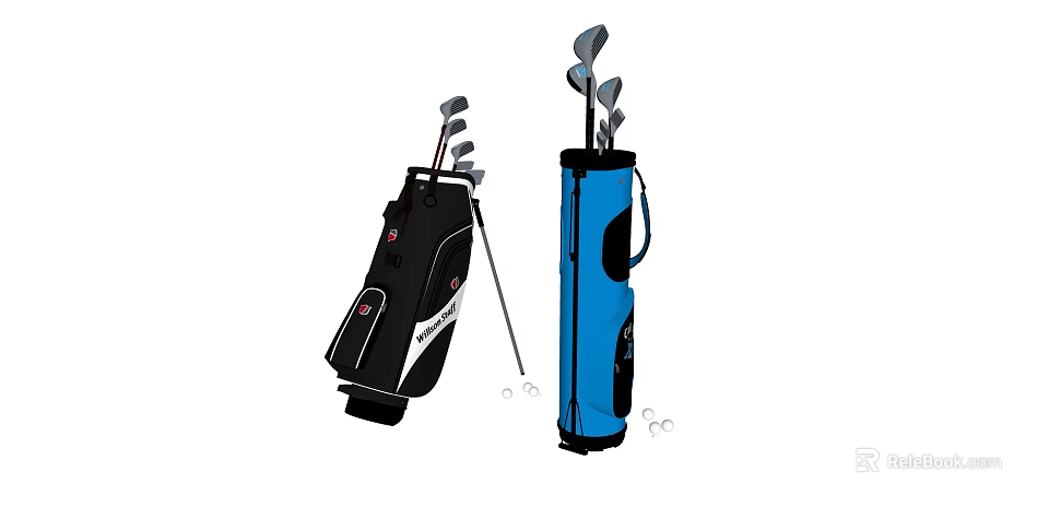 Golf Sports Equipment Featuring Black And Blue Golf Bags With Clubs 3d model 