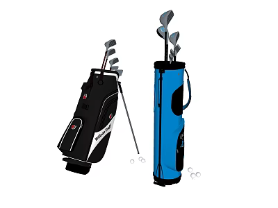 Golf Sports Equipment Featuring Black And Blue Golf Bags With Clubs 3d model