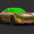 Colorful Patterned Sports Car With Green Roof And Unique Artistic Body Design