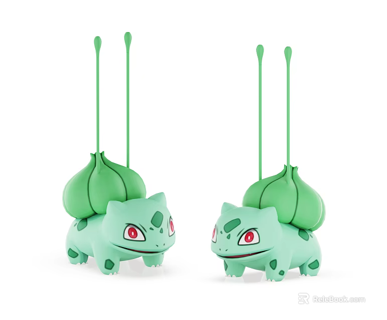 Cute Green Plush Dolls With Leaf Shaped Top Red Eyes And Spotted Body 3d model 