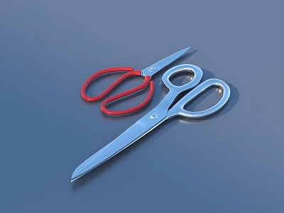 Practical Household Scissors With Red And Silver Handles On Blue Background 3d model