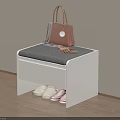 White Sofa Bench With Gray Padded Seat Storage Space For Shoes And Handbag Scarf