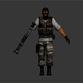 Man Wearing Black Mask Tactical Vest And Mechanical Arm With Camouflage Pants