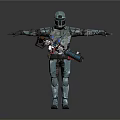 Armored Character In Silver Armor With Helmet Arms Outstretched And Waist Weapon