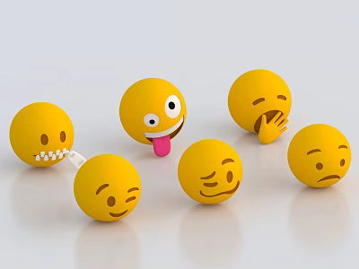 Yellow Emoji Themed Decorative Ornament Set With Various Expressions Figurines 3d model