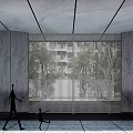 Elegant Modern Entrance Gate With Marble Walls Person In Red And Surrounding Trees