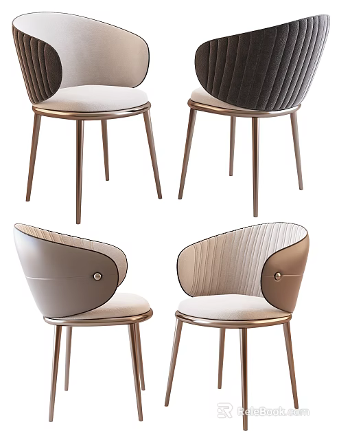 Stylish Modern Leisure Chair With Metal Legs Striped Backrest And Button Accents 3d model 