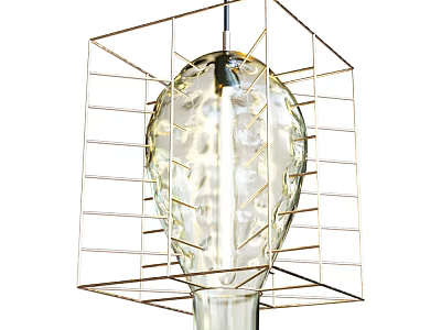 Modern Chandelier Design With Geometric Metal Frame And Textured Glass Shade 3d model