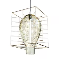 Modern Chandelier Design With Geometric Metal Frame And Textured Glass Shade