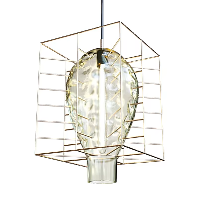 Modern Chandelier Design With Geometric Metal Frame And Textured Glass Shade 3d model