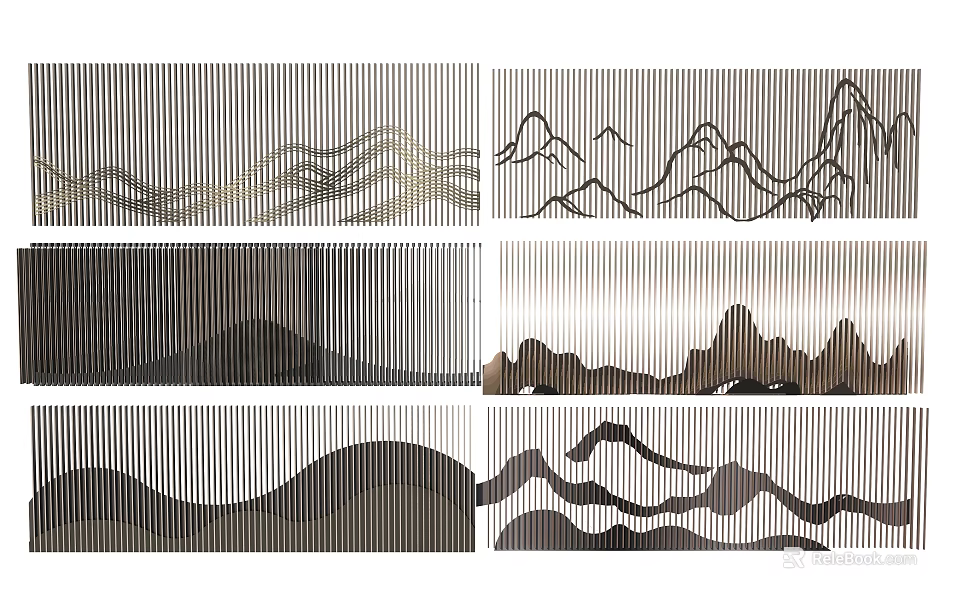 Modern Minimalist Feature Wall With Abstract Mountain Patterns And Neutral Tones 3d model 