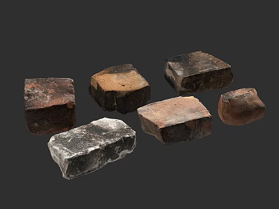 Rustic Brick Stools In Various Colors With Square Shape And Rough Surface 3d model