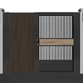 Modern Exterior Gate With Wooden Panel Black Metal Grille Gray Walls And Top Lights