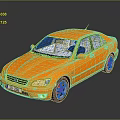 Orange Sedan Car Display With Black Wheels And White Seats On Reflective Floor
