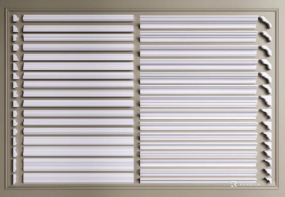 White Decorative Corner Trim For Modern Interior Decoration Neatly Arranged 3d model 