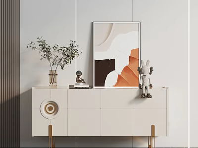 Modern Interior Console Cabinet In White With Decorative Plant Painting And Figurine 3d model