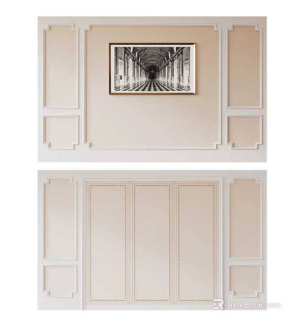 Modern TV Background Wall Interior Design With Elegant Panel Molding And Decorative Artwork 3d model