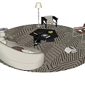Curved Cream Sofa Coffee Table Combination On Geometric Rug With Accent Chairs Floor Lamp Decor