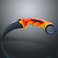 Karambit Tactical Weapon with Orange Red Textured Handle and Black Curved Blade 3d model