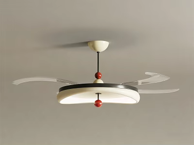 Stylish Modern Pendant Light With White Lampshade Curved Accents Red Orbs And Black Base 3d model