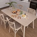 Light Colored Dining Table Set With Rattan Chairs And Food Plants In Kitchen