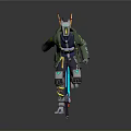 Futuristic Robot Armor With Green Blue Metal Plates And Glowing Lights