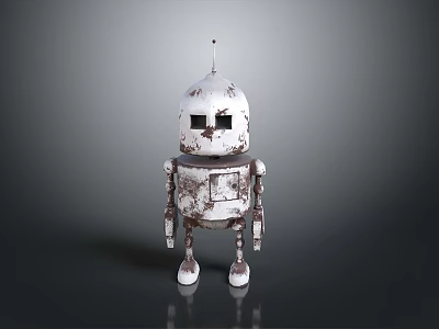 Vintage White Rusty Metal Robot With Antenna Eyes And Limbs 3d model