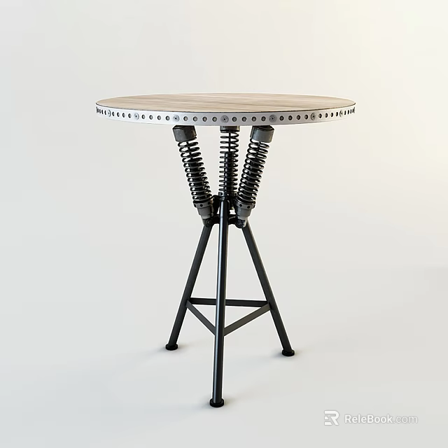 Modern Round Table with Spring Legs Riveted Edge and Black Metal Frame Design 3d model 