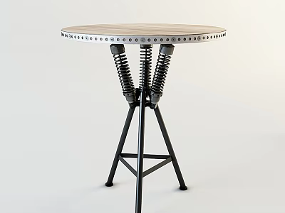 Modern Round Table with Spring Legs Riveted Edge and Black Metal Frame Design 3d model