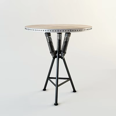 Modern Round Table with Spring Legs Riveted Edge and Black Metal Frame Design 3d model