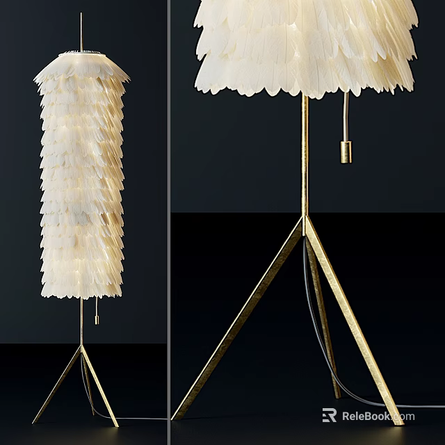 Elegant Modern Floor Lamp With White Layered Shade And Golden Triangular Stand 3d model 