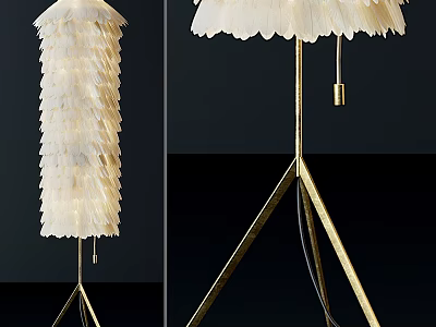 Elegant Modern Floor Lamp With White Layered Shade And Golden Triangular Stand 3d model