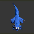 Game Movie Character Blue Dragon 3D Model With Yellow Horns Red Eyes And White Underbelly
