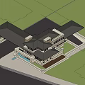 Modern Detached House With Black Sloped Roof Multiple Windows Courtyard And Driveway